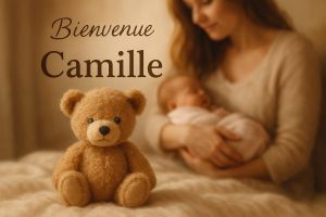 offrez une carte de bienvenue personnalisée avec le prénom et un ourson pour célébrer l’arrivée d’un bébé. une idée originale et tendre qui ravira les parents et marquera ce moment unique !