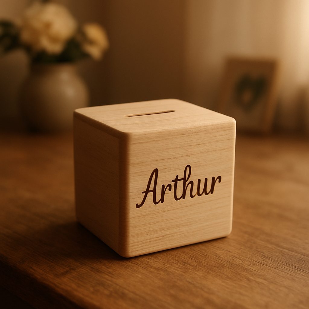 offrez un cadeau unique et mémorable avec une tirelire en bois gravée au prénom, parfaite pour faire plaisir à vos proches.