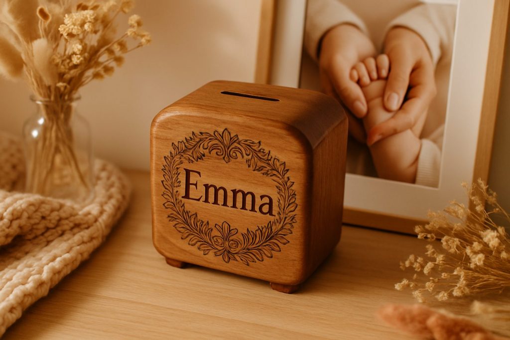 offrez un cadeau unique et mémorable avec une tirelire en bois personnalisée gravée au prénom. un présent original qui fera plaisir à coup sûr!